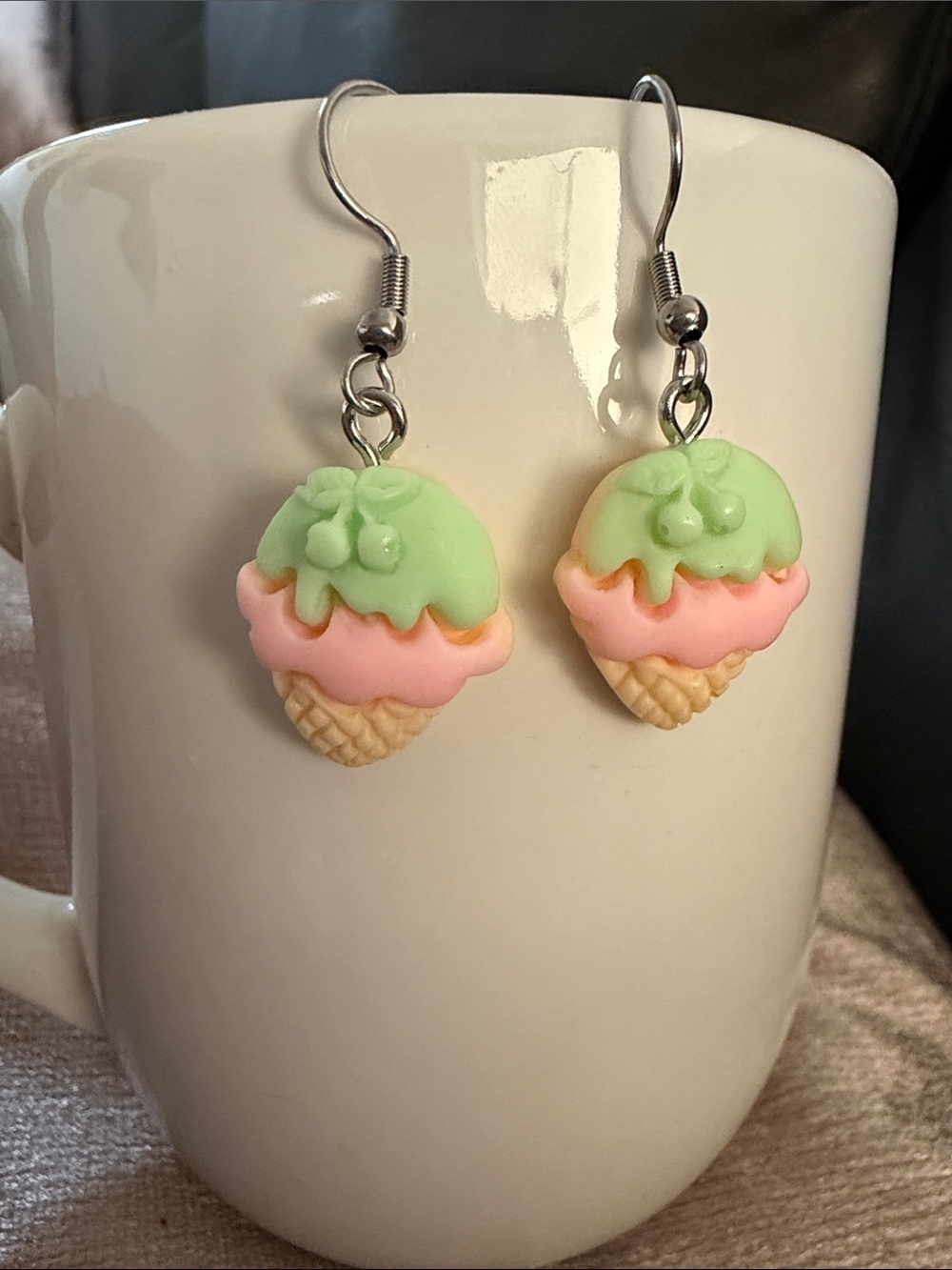 Ice Cream Cone Dangle Earrings Summer Novelty Jewelry